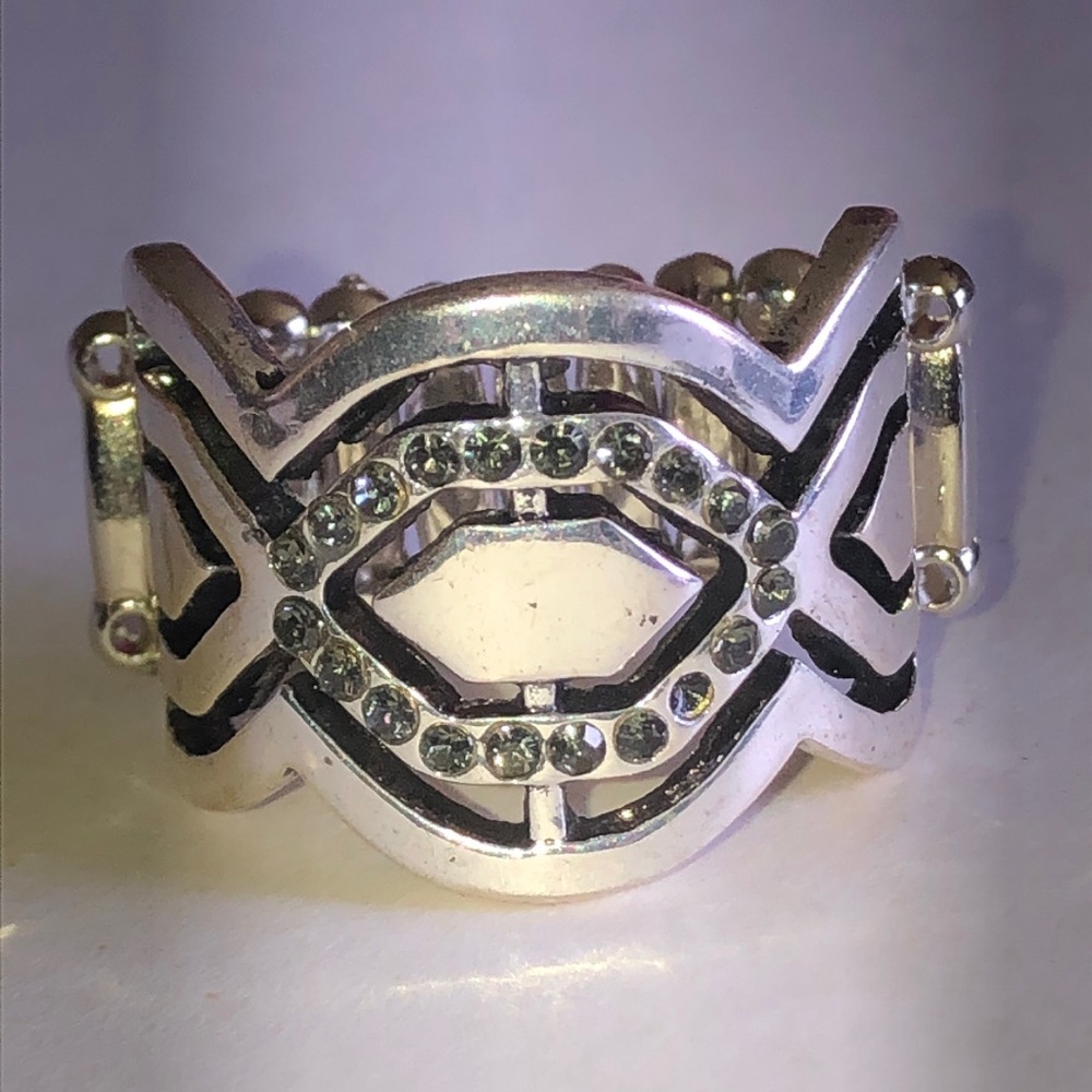 Silver Tone Crystal Accent Geometric Statement Ring